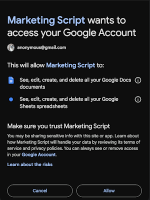 Permission OAuth granulaire pour les exécutions IDE de Google Apps Script