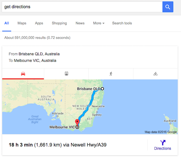 Google's Card for Directions