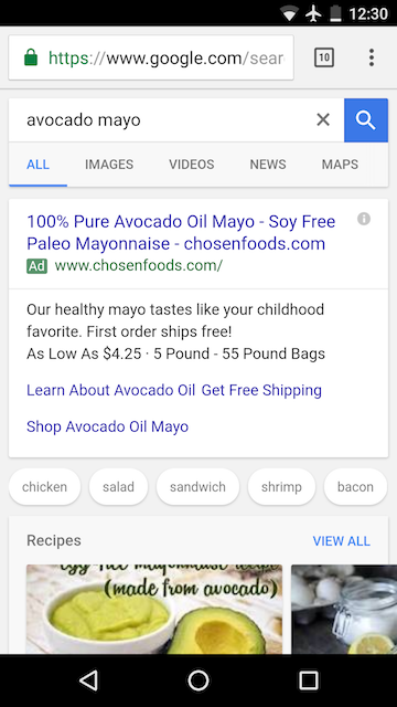 Google's New Mobile UI for Recipe Search