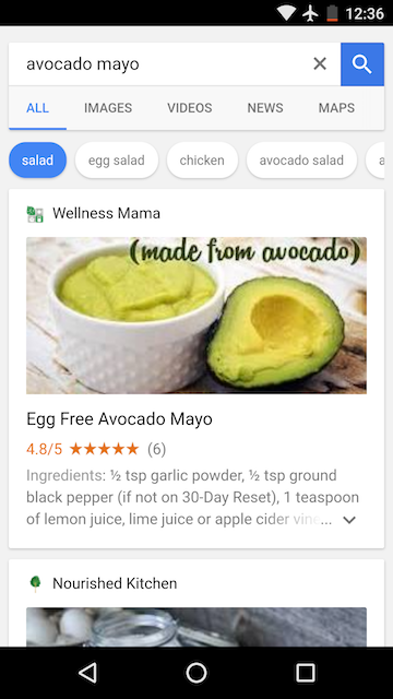 Google's New Mobile UI for Recipe Search