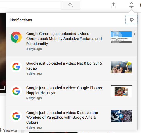 YouTube Notifications in the Navigation Bar