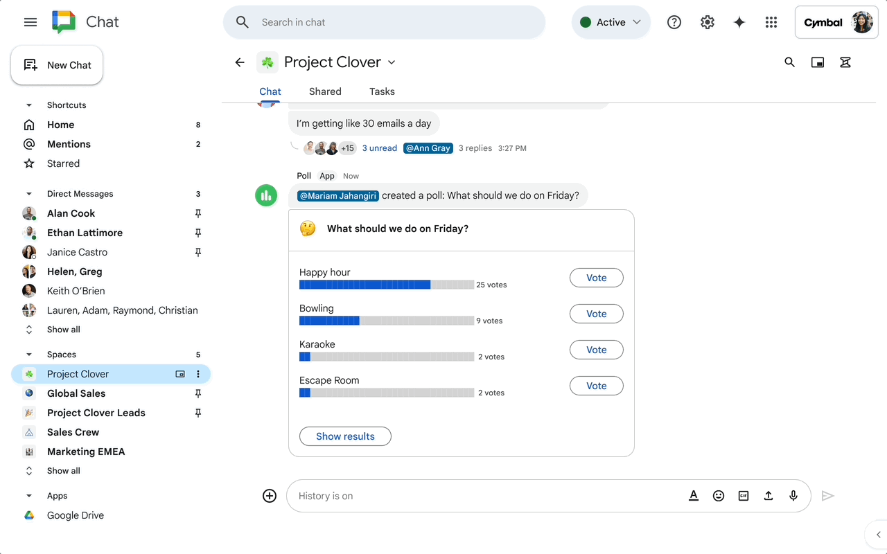 Créez et votez directement dans Google Chat avec la nouvelle appli Sondage