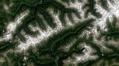 Les Alpes suisses enneigées vues de l'espace