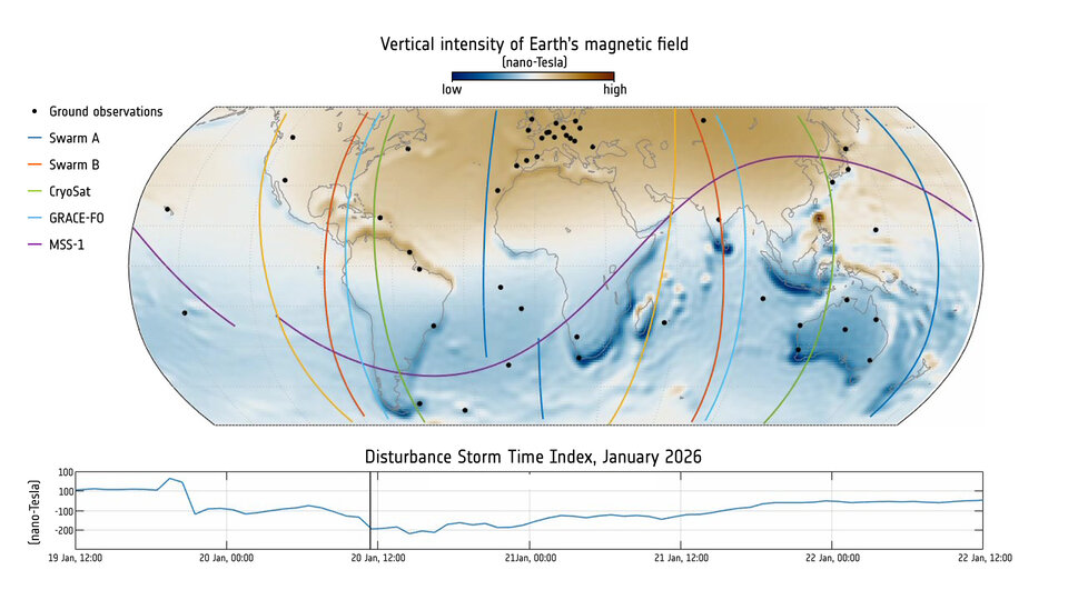 How does an ice satellite detect a geomagnetic storm?