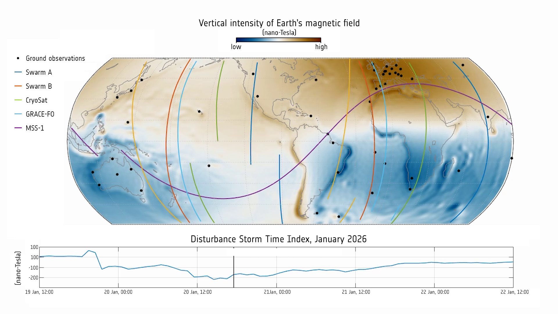 How does an ice satellite detect a geomagnetic storm?