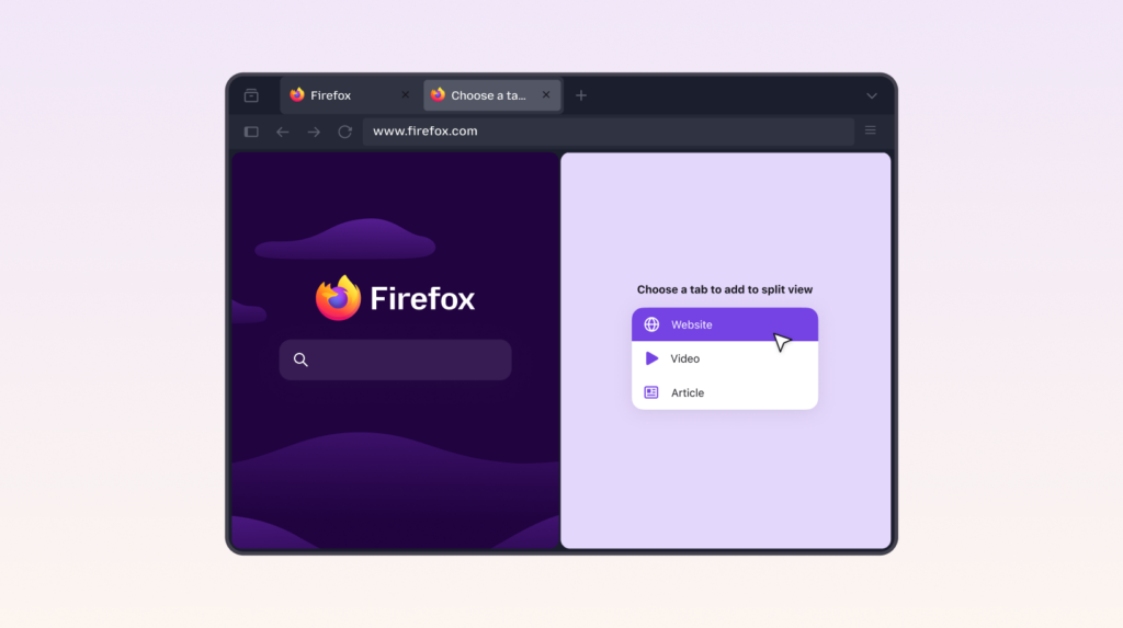 Split View in Firefox: Two tabs side by side, right where you need them