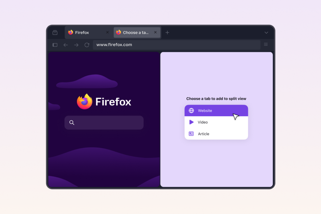 Split View in Firefox: Two tabs side by side, right where you need them