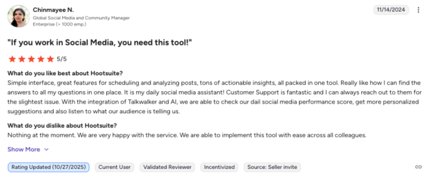 G2 2026 best software product: Hootsuite ranks 1 in marketing