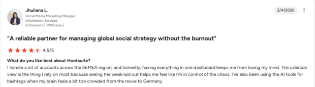 G2 2026 best software product: Hootsuite ranks 1 in marketing