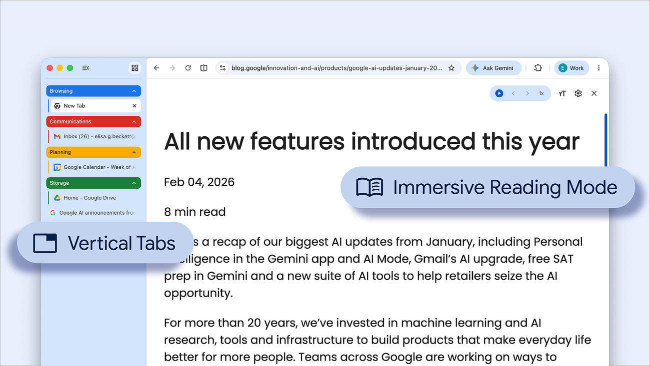 Get more done with new vertical tabs and immersive reading mode in Chrome
