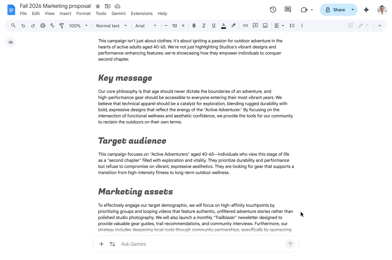 New Gemini capabilities in Google Docs help you go from blank page to brilliance