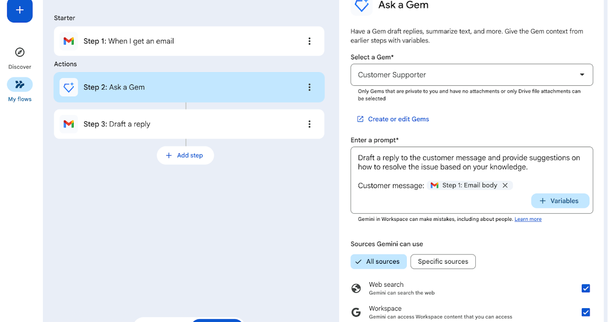 Use your Gems in your Google Workspace Studio flows